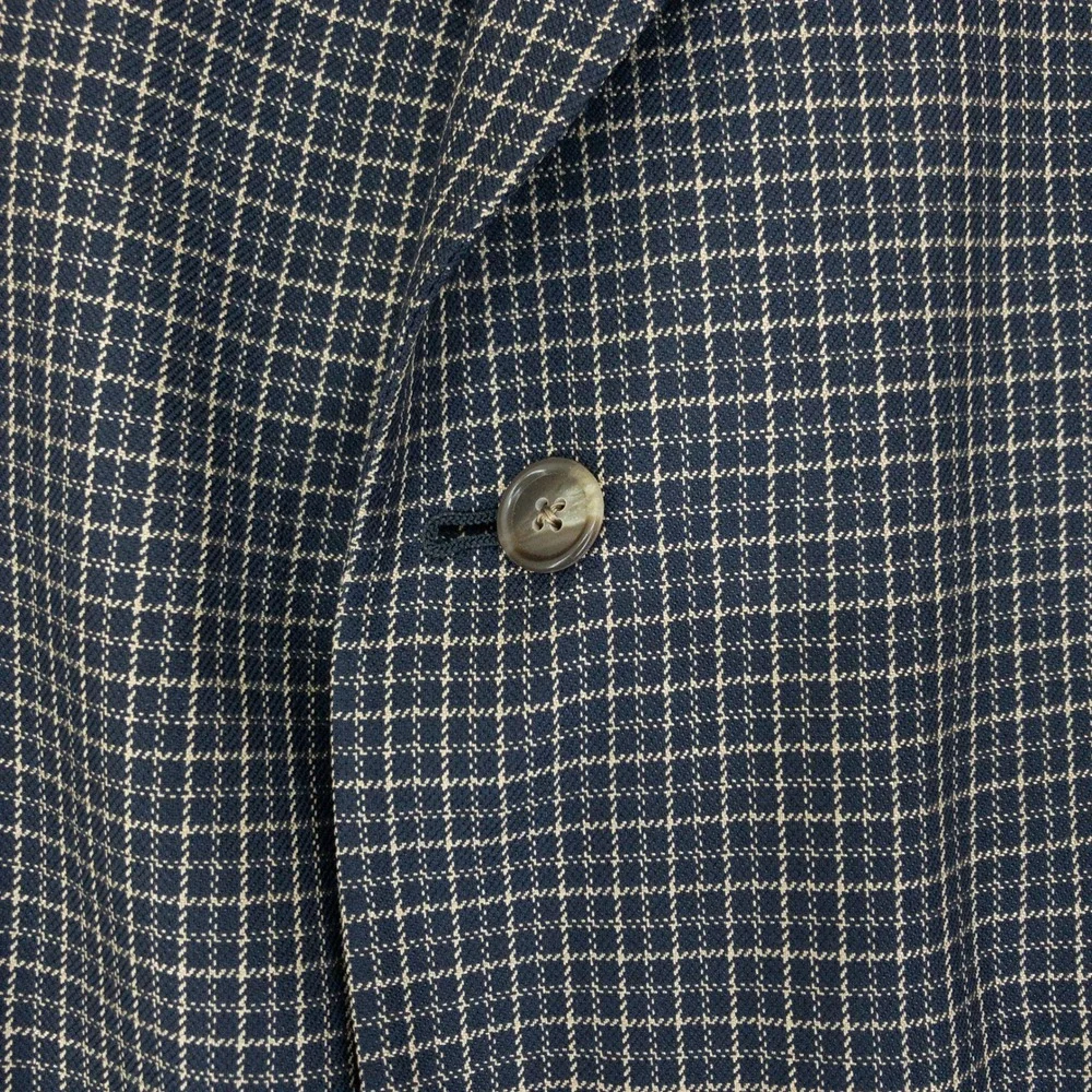 Burberrys Blazer Mens Size 48L Navy Blue Check Pattern Two Button Sport Coat